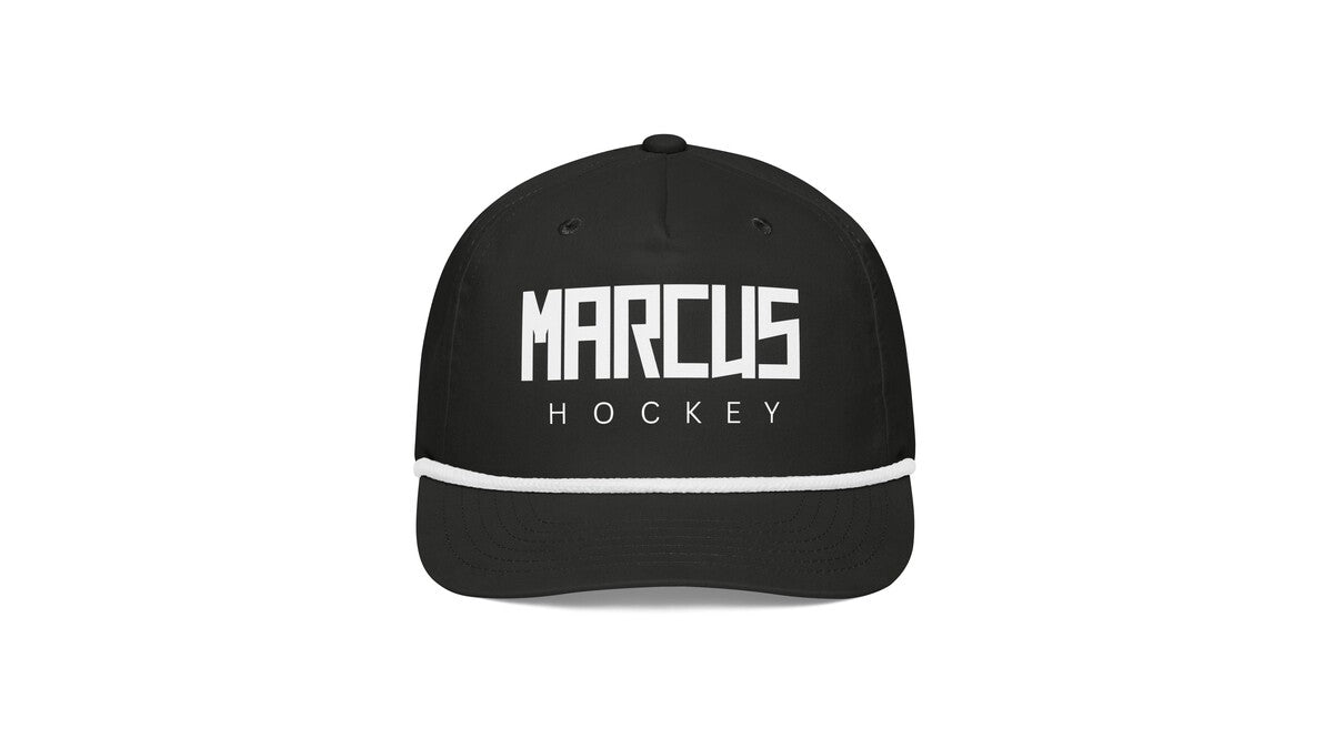 Black and white Marcus Hockey Locker Room rope hat
