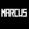 The word 'MARCUS' in bold white uppercase letters with a stylized font, centered on a solid black background.